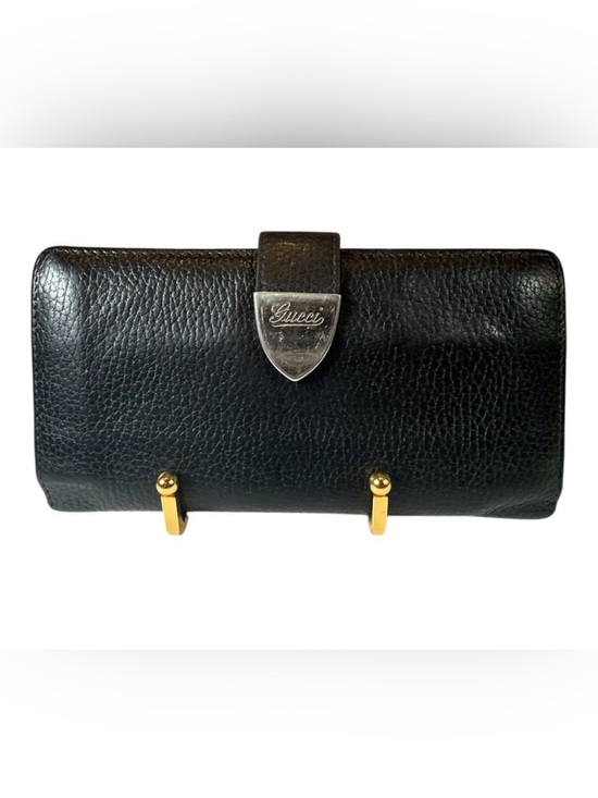 Gucci Handbags - Gucci Vintage Continental Black Leather Wallet with Pebbled Texture